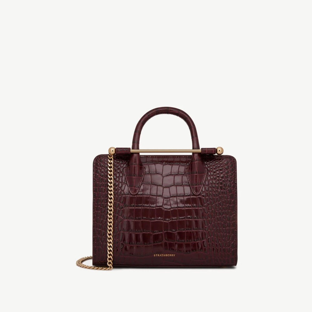 Strathberry Brown Croc-Embossed Leather Women’s Handbag